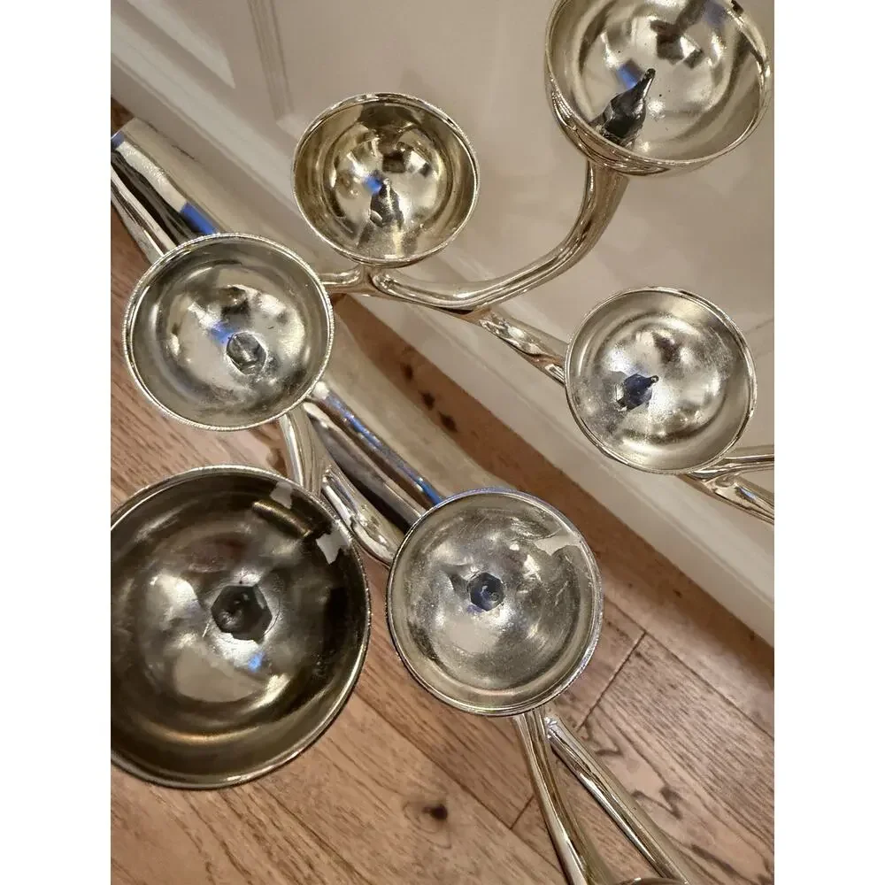 Large Silver Plate Pottery Barn Reindeer Candelabra 10 Points Stands 20